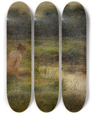 Triptych art skateboard deck of Lon Augustin Lhermitte The Bather by Lon Augustin Lhermitte (1844-1925)