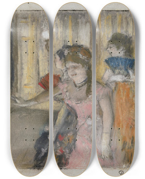 Triptych art skateboard deck of Edgar Degas Singers On The Stage by Edgar Degas (1834-1917)