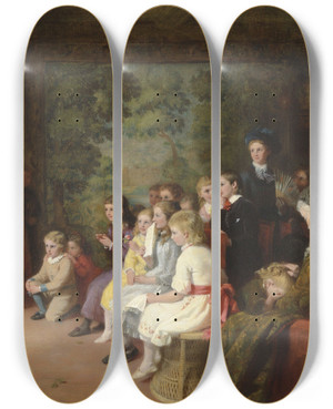 Triptych art skateboard deck of George Bernard Oneill The Rehearsal by George Bernard Oneill (1828-1917)
