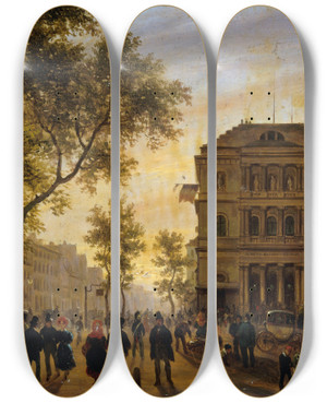 Triptych art skateboard deck of Giuseppe Canella Le Thtre De Lambigucomique Et Le Boulevard Saintmartin by Giuseppe Canella (1788-1847)
