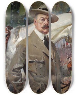 Triptych art skateboard deck of Wojciech Kossak Selfportrait With A Horse by Wojciech Kossak (1857-1942)