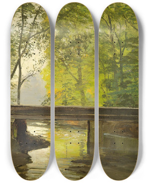 Triptych art skateboard deck of Anders Andersenlundby Lb Gennem En Sensommerskov by Anders Andersen Lundby (1840-1923)