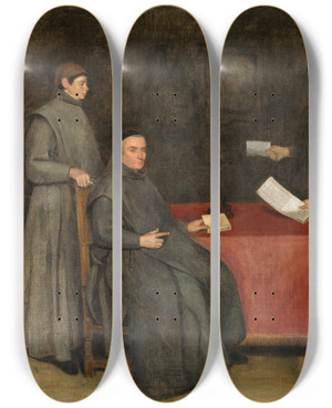Triptych art skateboard deck of Gerard Ter Borch The Younger Four Franciscan Monks by Gerard Ter Borch The Younger
