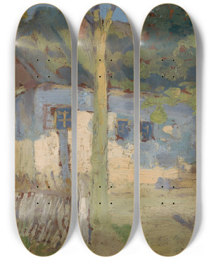 Triptych art skateboard deck of Udovt Ordk In Front Of The House by udovt ordk (1865-1937)