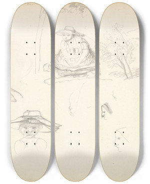 Triptych art skateboard deck of Frederic Leighton Sketches Of Figures by Frederic Leighton (1830-1896)