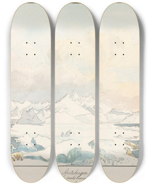 Triptych art skateboard deck of Charles Hamilton Smith Spitzbergen Main Peaks Bearing West by Charles Hamilton Smith (1776-1859) Triptych art skateboard deck of Charles Hamilton Smith Spitzbergen Main Peaks Bearing West by Charles Hamilton Smith (1776-1859)
