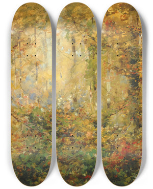 Triptych art skateboard deck of William Henry Holmes Autumn Tangle by William Henry Holmes (1846-1933)