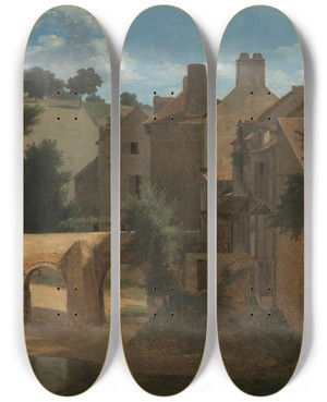Triptych art skateboard deck of Jeanvictor Bertin View In The Ledefrance by Jean Victor Bertin (1767-1842)