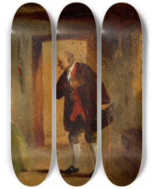 Triptych art skateboard deck of Francis William Edmonds Interior Study by Francis William Edmonds (1806-1863)