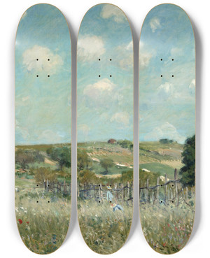 Triptych art skateboard deck of Alfred Sisley Meadow by Alfred Sisley (1840-1899)