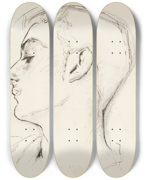 Triptych art skateboard deck of John Singer Sargent Head Of A Young Man Inprofile by John Singer Sargent (1856-1925)