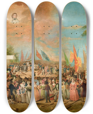 Triptych art skateboard deck of Jan Nepomucen Bizaski Raising Of The Kociuszko Mound by Jan Nepomucen Bizanski (1804-1878)