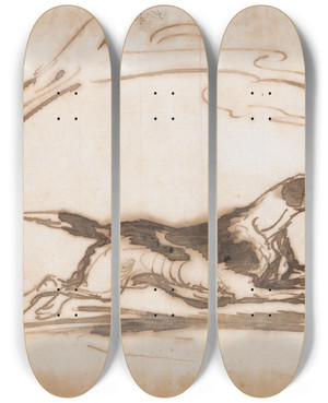 Triptych art skateboard deck of Sir Francis Grant Study Of A Hound Running by Sir Francis Grant (1803-1878)