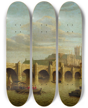 Triptych art skateboard deck of Follower Of Sir John Dean Paul Westminster Bridge by Follower Of Sir John Dean Paul (1775-1852)