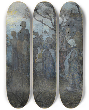 Triptych art skateboard deck of Richard Nicolas Roland Holst De Veldprediking by Richard Nicolaus Roland Holst (1868-1938)