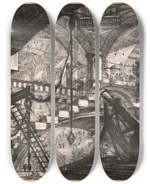 Triptych art skateboard deck of Giovanni Battista Piranesi The Arch With A Shell Ornament by Giovanni Battista Piranesi (1720-1778)