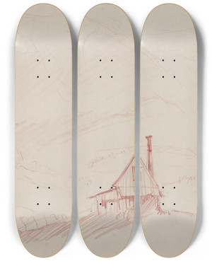 Triptych art skateboard deck of Jn Novk Dom V Strni by Jan Novak (1921-1944)