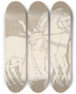 Triptych art skateboard deck of After John Flaxman Design For Large Fireplace White Tiles Produced In Wedgwoods Factory_1 by After John Flaxman (1755-1826)