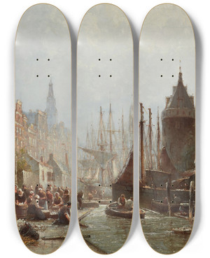 Triptych art skateboard deck of Willem Hendrik Eickelberg Busy Fisherfolk_2 by Willem Hendrik Eickelberg (1845-1920) Triptych art skateboard deck of Willem Hendrik Eickelberg Busy Fisherfolk_2 by Willem Hendrik Eickelberg (1845-1920)