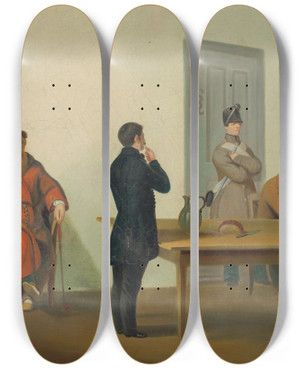 Triptych art skateboard deck of Peter Michal Boh Orava Zemans In Prison by Peter Michal Bohun (1822-1879)