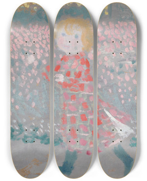 Triptych art skateboard deck of Maurice Denis Enfant Au Tablier Rouge by Maurice Denis (1870-1943)