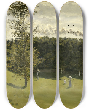 Triptych art skateboard deck of Claude Monet Train In The Countryside by Claude Monet (1840-1926)