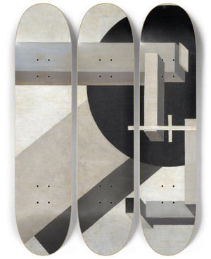 Triptych art skateboard deck of El Lissitzky Proun 1D by El Lissitzky (1890-1941)