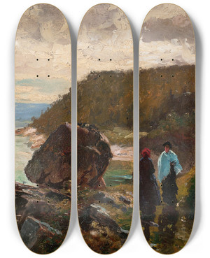 Triptych art skateboard deck of J Henry Sandham Path By The River Murray Bay Lower St Lawrence Can by J Henry Sandham (1842-1912)