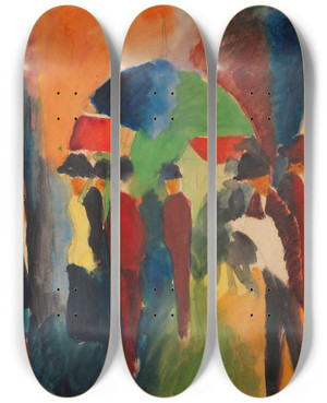 Triptych art skateboard deck of August Macke Unter Den Lauben Von Thun Ein Spaziergngermotiv by August Macke (1887-1914)