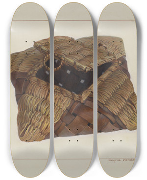 Triptych art skateboard deck of Regina Henderer Sewing Basket by Regina Henderer