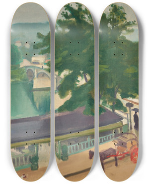 Triptych art skateboard deck of Albert Marquet Le Pont De Chennevires Temps Gris by Albert Marquet (1875-1947)