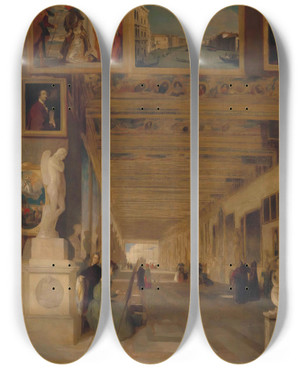 Triptych art skateboard deck of John Scarlett Davis The Long Gallery Of The Uffizi Florence by John Scarlett Davis (1804-1845)