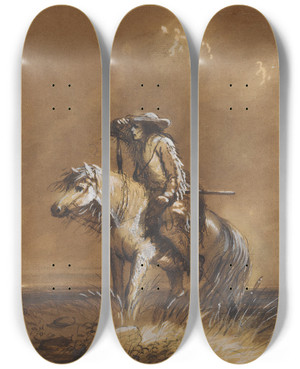 Triptych art skateboard deck of Alfred Jacob Miller The Lost Greenhorn by Alfred Jacob Miller (1810-1874)