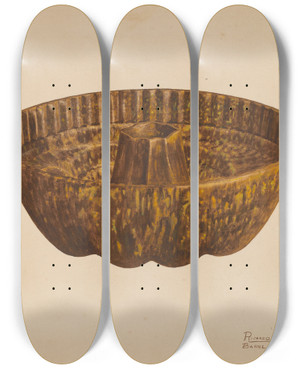 Triptych art skateboard deck of Richard Barnett Cake Mold by Richard Barnett