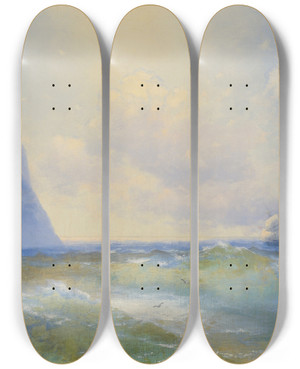 Triptych art skateboard deck of Ivan Konstantinovich Aivazovsky Ship At Sea by Ivan Konstantinovich Aivazovsky (1817-1900)