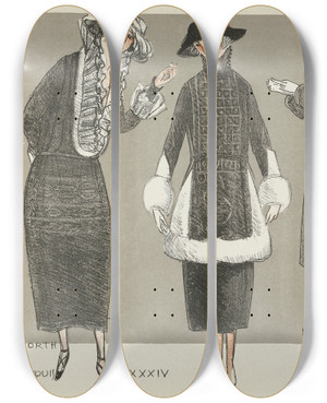 Triptych art skateboard deck of Fernand Simon Worth Beer Worth by Fernand Simeon (1884-1928)