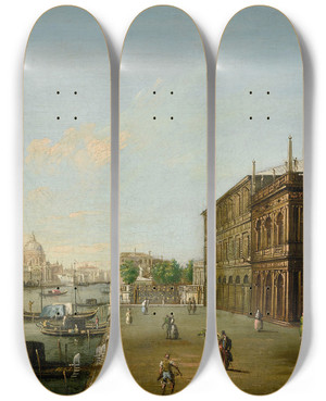 Triptych art skateboard deck of Giuseppe Borsato Venice A View Of The Molo With The Libreria by Giuseppe Borsato (1771-1849)