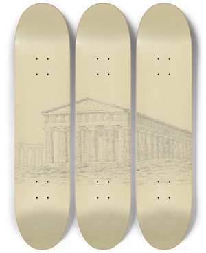 Triptych art skateboard deck of Friedrich Wilhelm Ludwig Der Sogenannte Poseidontempel Und Das Heraion In Paestum by Friedrich Wilhelm Ludwig (1828)