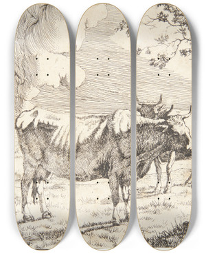 Triptych art skateboard deck of Marcus De Bye To Stende Ker by Marcus de Bye (1638-1688)