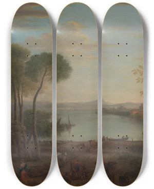 Triptych art skateboard deck of John Wootton Classical Landscape_1 by John Wootton (1686-1765)