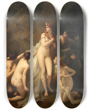Triptych art skateboard deck of Jules Joseph Lefebvre Diane Surprised by Jules Joseph Lefebvre (1836-1911)