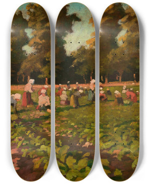 Triptych art skateboard deck of Franciszek Ubieski Harvesting Beetroots by Franciszek Lubienski (1875-1925)