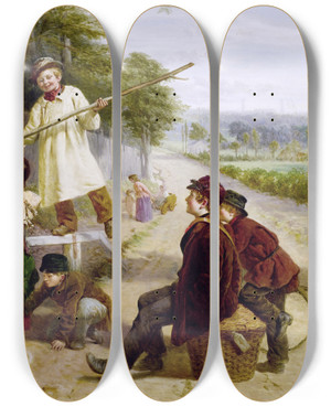Triptych art skateboard deck of William Henry Knight Rivals To Blondin by William Henry Knight (1823-1863)