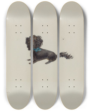 Triptych art skateboard deck of John Winters Plush Toy Dog by John Winters