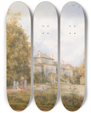 Triptych art skateboard deck of Franz Alt Das Kleine Schloss In Nasice Slawonien by Franz Alt (1821-1914)