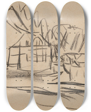 Triptych art skateboard deck of Ernst Ludwig Kirchner Blick Auf Davos by Ernst Ludwig Kirchner (1880-1938)