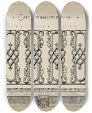 Triptych art skateboard deck of Ray Price Cast Iron Balcony Rail_2 by Ray Price (20-)