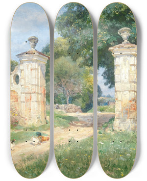 Triptych art skateboard deck of Hugo Darnaut Motiv Aus Plankenberg by Hugo Darnaut (1850-1937)