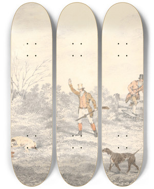 Triptych art skateboard deck of Henry Thomas Alken Partridge Shooting_2 by Henry Thomas Alken (1785-1851)