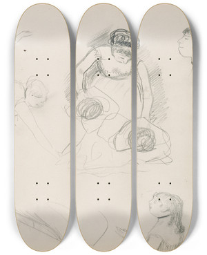 Triptych art skateboard deck of Edgar Degas Sketches Of Caf Singers_3 by Edgar Degas (1834-1917)
